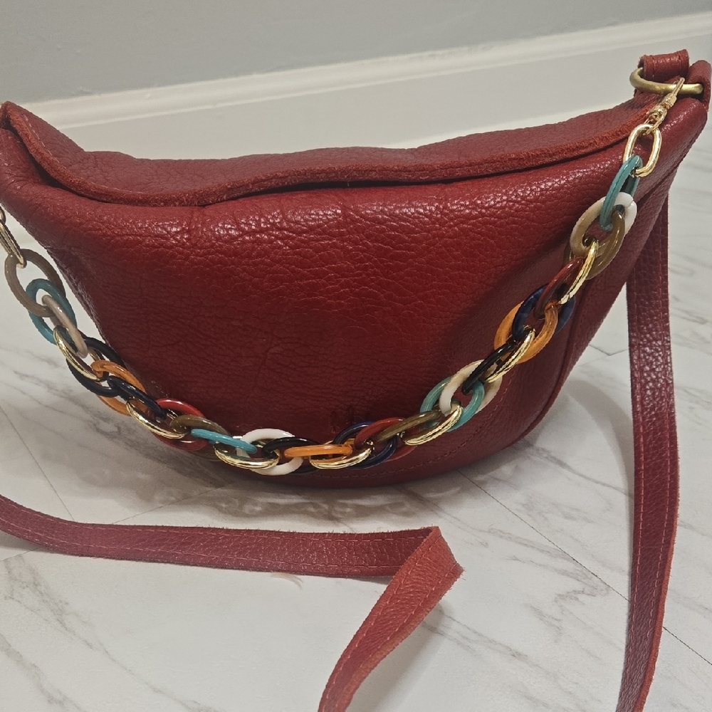 Portland Leather Red Crossbody Bag with Colorful Chain- Small Koala Sling